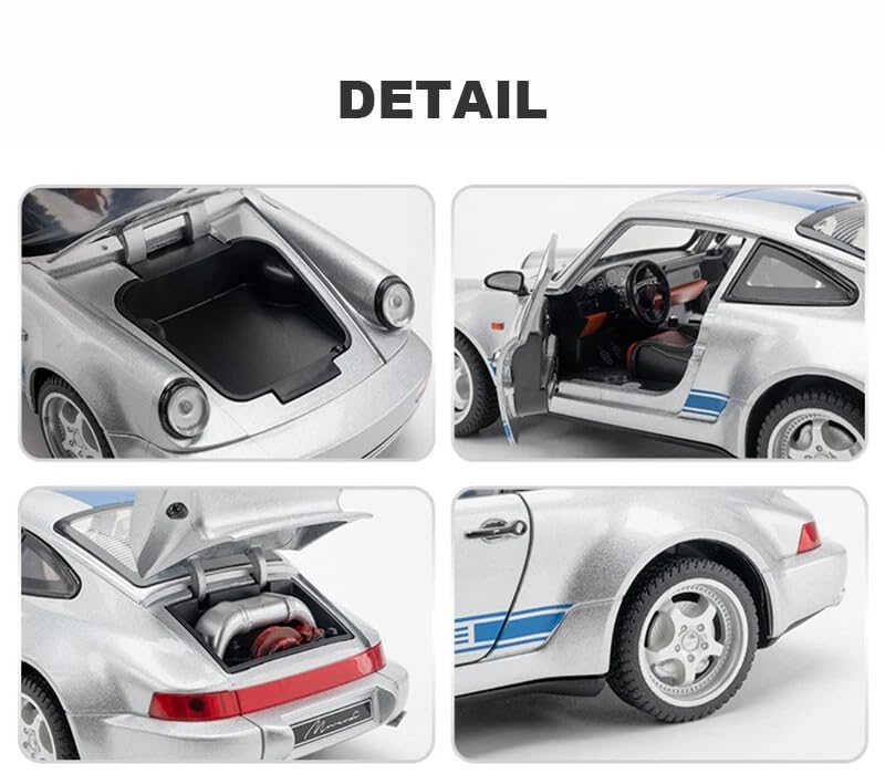Image of 1:24 Porsche 911 964 Carrera RS Diecast Alloy Model Car - Classic Sports Pull Back Toy with Sound, Light & Openable Doors - Collectible Car for Kids & Adults