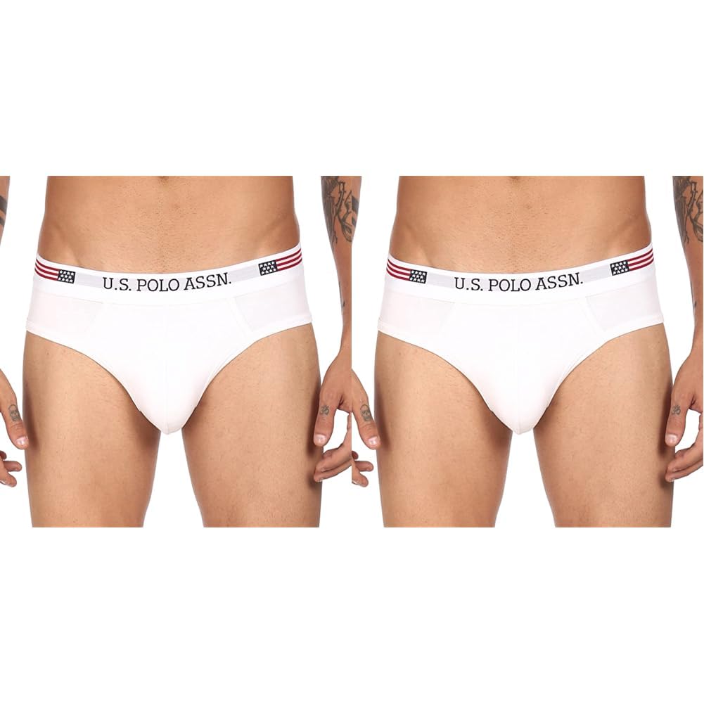 u.s. polo assn. Men Solid Cotton Spandex I650 Briefs - Pack of 2 (White 2XL)-picture-47