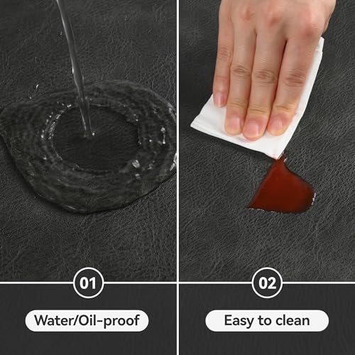 Image of UnivoColors Placemats Round Faux Leather Placemats Set of 8-Waterproof-Wipe Clean-Heat Resistant-Anti Slip Dining Table Place Mats,Suitable for Indoor & Outdoor Use,15 inch.Retro Dark Gray