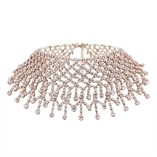 Gabrine Womens Girls Multilayer Hollow Collar Choker Short Necklace Fashion Shiny Rhinestone for Wedding Bridal Party Prom