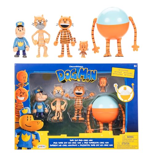 Dog Man Movie Action Figures Multipack Set, Includes 2.5 Inch Scale Figures - Inspired by The Movie Toys from Jakks Pacific's Wave 2, Includes, Lil Petey, Petey, Grandpa, and 80-HD!
