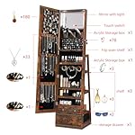 360 Swivel Full Length Mirror Jewelry Cabinet - Standing Armoire With Built-In Mirror & 3 Lockable Drawers (Rustic Brown) - Perfect for Her - Image 5