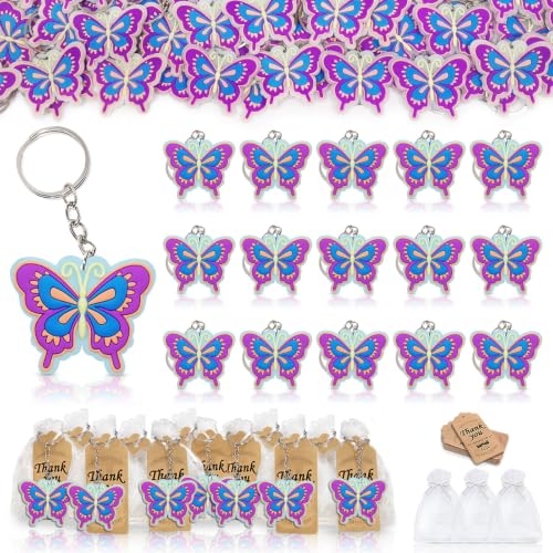 CiciBear 60 Pack Animal Party Decorations for Guests, 20 Butterfly Keychains, 20 Tags and 20 Gift Bags for Wedding, Butterfly Baby Shower,Hawaiian, Summer Party, Tropical Luau, Purple