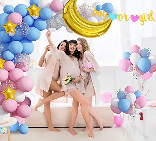 86Pcs Gender Reveal Balloon Garland Arch Kit Boy Or Girl Banner, Pink And Blue Balloon 36''Moon&Stars Foil Balloon For Twinkle Little Star Gender Reveal Decorations Birthday Baby Shower Party Supplies #TOP6