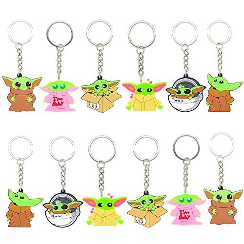 24 PACK Baby Youda Grogu Keychains for Birthday Party Favors, Baby Youda Grogu Party Supplies, Baby Youda Keychain for Birthday Party Treat Bag Fillers, School Carnival Reward, Baby Youda keychain for Backpack