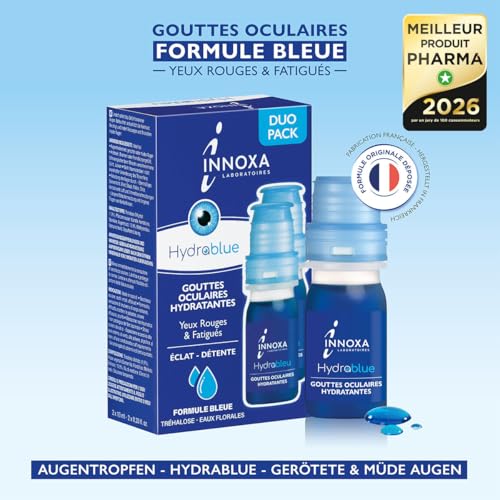 INNOXA Laboratoires - Blaue Formel Augentropfen - Aufhellung des Augenweiß – Befeuchtet gerötete und müde Augen – Originalformel – Made in France – Ohne Konservierungsstoffe - 2x10 ml