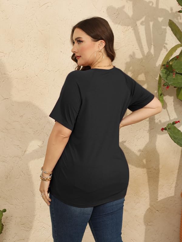 Plus Size Blouses for Women Pleated Casual Short Sleeve Round Neck Shirts Dressy Loose Summer Tops3