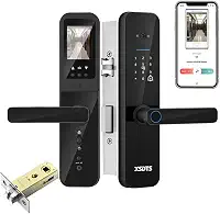 Fechadura Digital Inteligente Câmera e Campainha Eletrônica de Embutir Desbloqueio por Biometria, Senha, Cartão, Chave e Remotamente pelo App Tuya Wifi -Do Brasil (Preto, 22x200(5050))