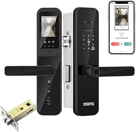 Fechadura Digital Inteligente Câmera e Campainha Eletrônica de Embutir Desbloqueio por Biometria, Senha, Cartão, Chave e Remotamente pelo App Tuya Wifi -Do Brasil (Preto, 22x200(5050))