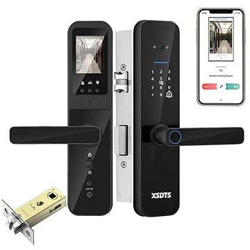 Fechadura Digital Inteligente Câmera e Campainha Eletrônica de Embutir Desbloqueio por Biometria, Senha, Cartão, Chave e Remotamente pelo App Tuya Wifi -Do Brasil F8(Preto, 22x180(5050))