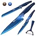 Price comparison product image Wanbasion 4 Piece Blue Professional Kitchen Knife Chef Set, Kitchen Knife Set Stainless Steel, Kitchen Knife Set Dishwasher Safe with Sheathes & Peeler