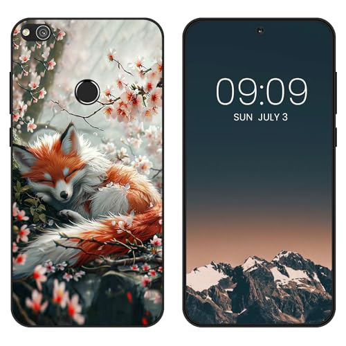 WUACYEAMING per Huawei P8 Lite 2017/P9 Lite 2017 Cover,antiurto in silicone TPU morbido antiscivolo custodia protettiva con motivo dipinto nero Carino Moda Protezione Case-Volpe
