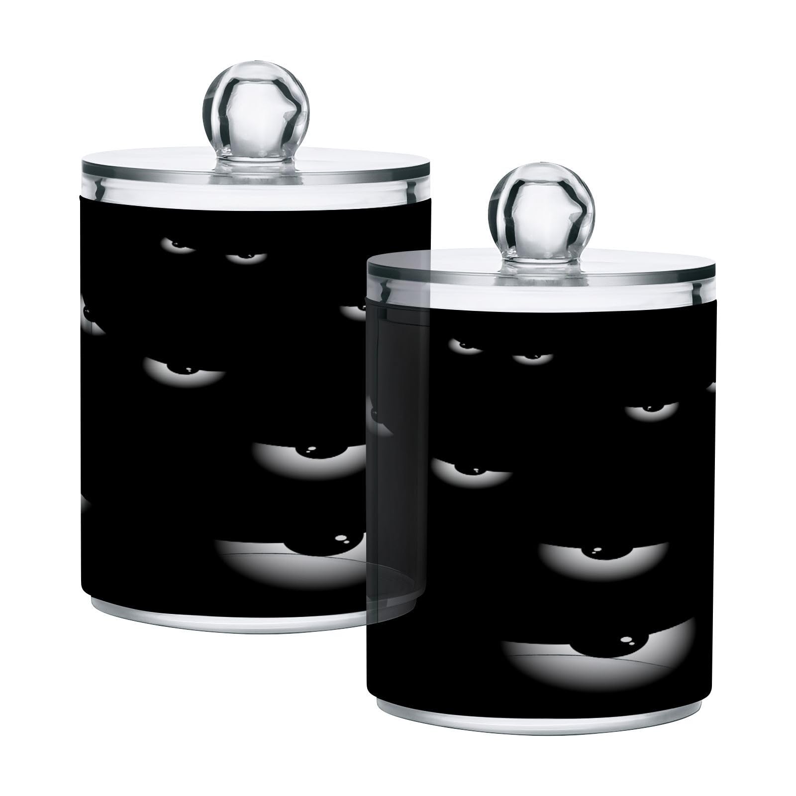 Eyes Black Print Restroom Bathroom Organizers with Lid Qtip Holder Dispenser Apothecary Jars Cotton Balls Pads Swabs Holder