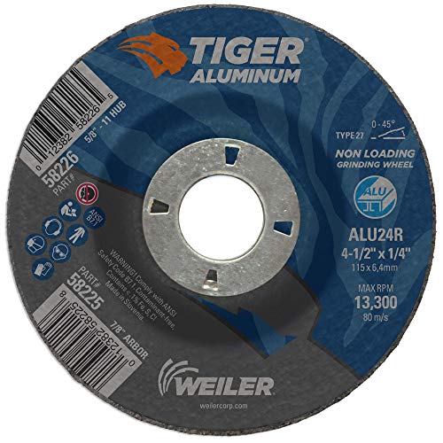 Image of Weiler 58225 4-1 /2 x 1 /4 Tiger Aluminum Type 27 Grinding Wheel ALU24R 7 /8 A.H (Pack of 10)