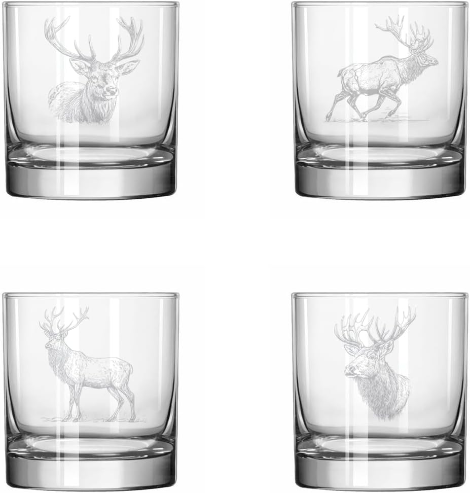 MIP Set of 4 Glass 11 oz Rocks Whiskey Old Fashioned Gift Elk Collection