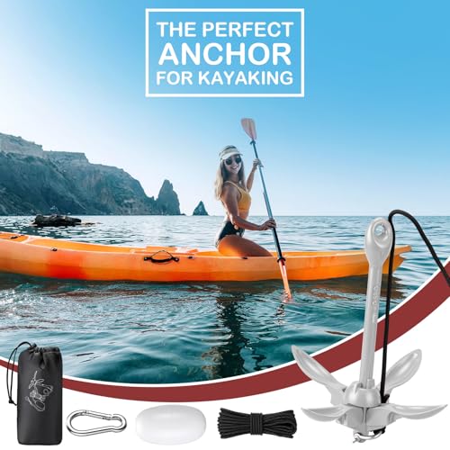 Image of Lounsweer 2 Pack 1.5 /3.5 lb Marine Kayak Anchor Kit Folding Grapnel Anchor Kit Boat Kayak Fishing Accessories for Small Boats Kayaks Canoe Paddle Boards