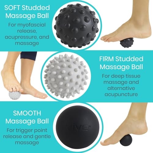 Vive Massage Ball Set (4 Piece) - Foot Pain Hot Cold Therapy Kit - Plantar Fasciitis, Heel Spur, Sore Muscles, Trigger Point - Image 3