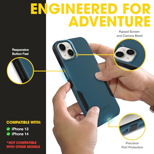Image of OtterBox iPhone 13 (Only) - Commuter Series Case - Thin, Dual-Layer, Pocket-Friendly, Port Cover - Blue /Black