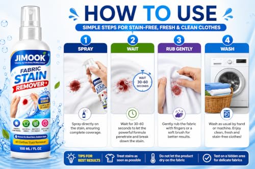 Image of Fabric Stain Remover Spray 100 ml - Clothes Stain Cleaner for Oil, Blood, Food, Ink & Dirt - Quick Action Fabric Cleaner for Everyday Laundry