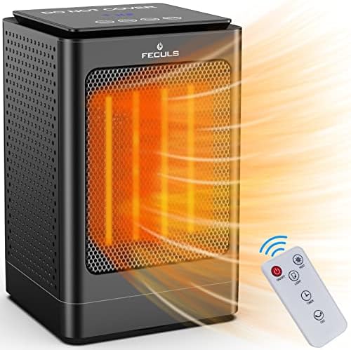 Electric Portable Space Heater - 1500W Adjustable PTC Fast Heating Ceramic Heater Features Timer and Oscillation, Mini Heater with Remote Control for Bedroom,Desk,Office and Indoor Use (Black)