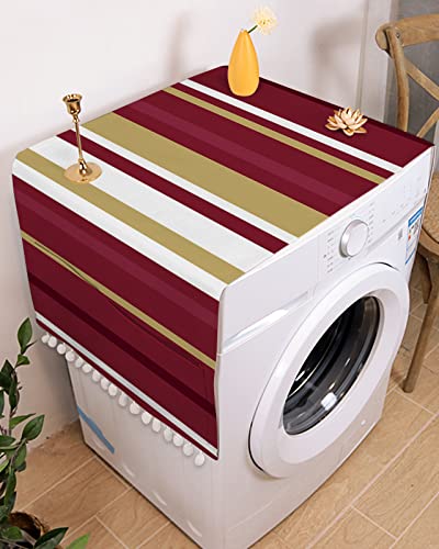 Fridge Dust Cover, Red Beige Ombre Washing Machine Top Covers With 4 Storage Pockets, Modern Retro Striped Abstract Art Kitchen Refrigerator Covers Protector Storage Organizer Bags, 28" X 67" #TOP1