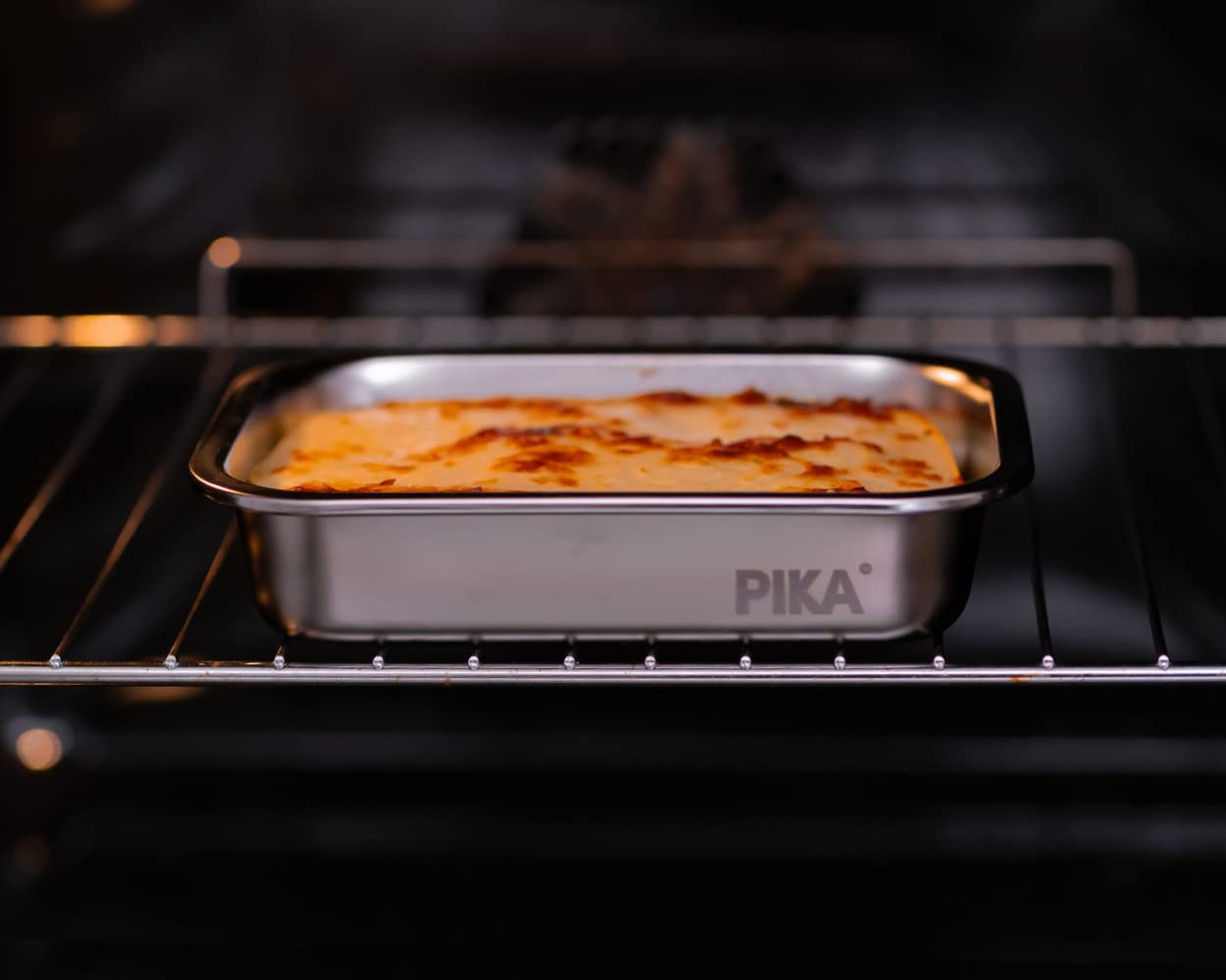 PIKA - Set di 3 contenitori per alimenti in acciaio inox e coperchio in vetro temperato - Ermetico e leggero - Compatibile con microonde, forno, congelatore - MetalShock
