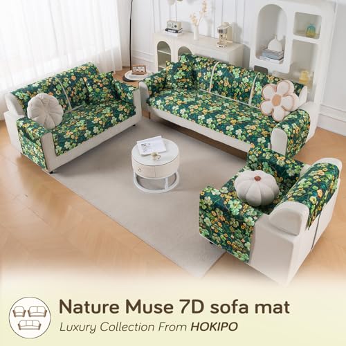 Image of HOKIPO 'Nature Muse' 1 PC Backrest Mat for Sofa Cover | Premium HD Printed Holland Velvet Mat, Emerald Garden (IN-922-L-D4)