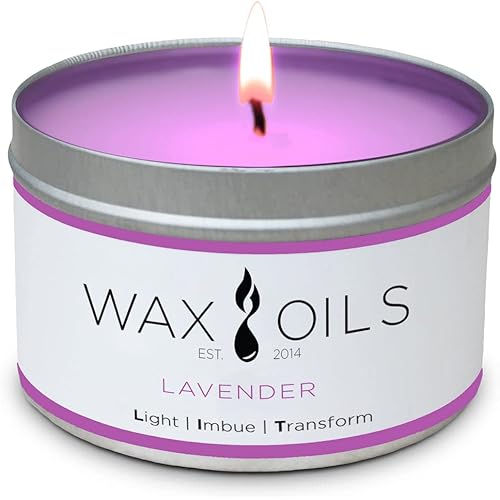 Wax and Oils Soy Wax Aromatherapy Scented Candles (Lavender) 8 Ounces. Single
