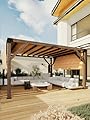 KYBOLT 12 X 14 Ft Wood Pergola with Retractable Sunshade Canopy, Solid Structure, Outdoor Pergola for Backyard, Deck, Garden (Reddish-Brown)