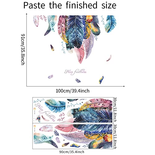 Aceziyan Colorful Feather Wall Sticker, Beautiful Feather Art Mural Wall Sticker Decorating Bedroom Entrance Living Room Background Sticker Can Be Used As A Housewarming Birthday Gift #TOP1