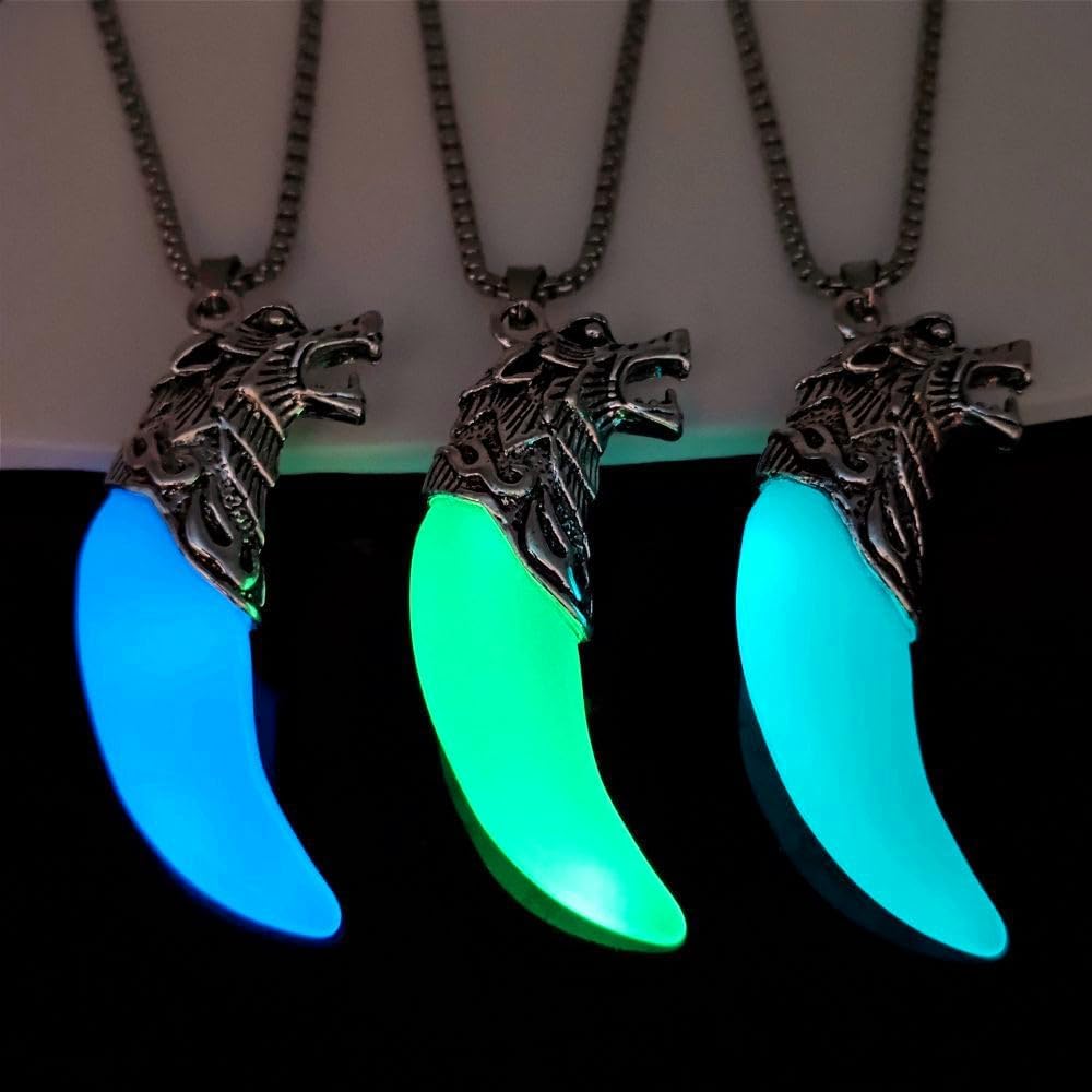 Wolf Teeth Necklace for Women Men Wolf Totem Amulet Pendant Necklace Luminous Wolf Dog Fang Necklace Halloween Necklace Glow in The Dark Gift Jewelry - Image 5