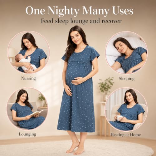 Image of AV2 Women's Cotton Floral Calf Length Maternity Nighty