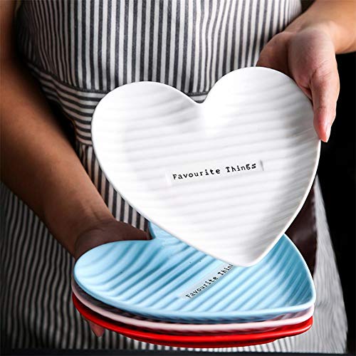 Surveel 4 Pieces Stylish Ceramic Heart Shaped Plate For Dinner Steak Salad 7.9 Inch White Dessert Dish Durable Dishwasher Safe #TOP3