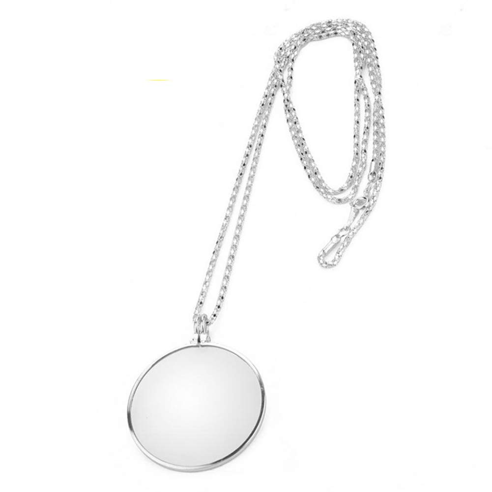 Xinchia Silver 5X Magnifying Glass Necklace Pendant With Chain Monocle And Jewellers Loupe Lens - Long Chain