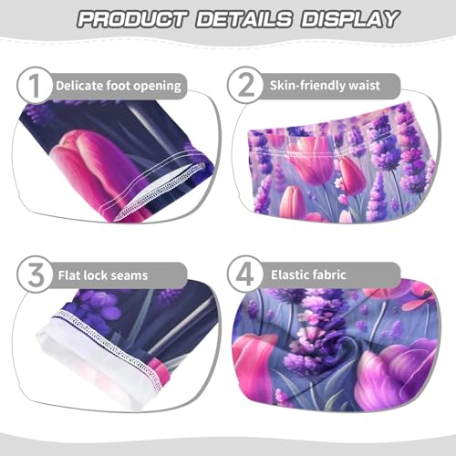 Pink Tulip Purple Lavender Girls Leggings Stretchy Dance Pants for Kids3