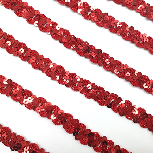Hayaww 12 Yards 15 mm Pailletten Bänder, BauchtanzgüRtel Paillettenband Paillette Paillette Trim Paillettenband Glitzer Borte Aus Dekoband FüR Diy NäHen KostüMe Handwerk Verzierungen (Rot)