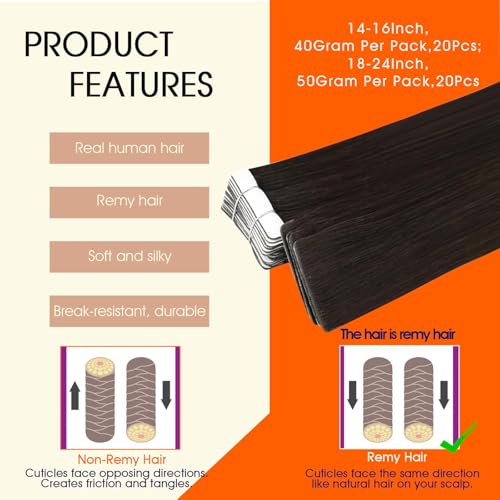 Image of Full Shine Injection Tape ins Human Hair Extensions Injected Tape in Extensions Color 2 Brown Straight Brazilian Extension Seamless Remy Silky Skin Weft 24Inch 50Gram 20Pcs for Wedding