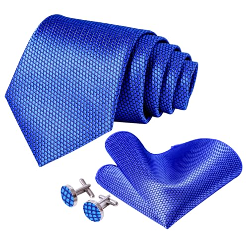 Image of 5PCS Mens Silk Designer Tie, Pocket Square, Cufflinks, Drilled Tie Ring and Lapel Pin Set for Wedding Groom Party