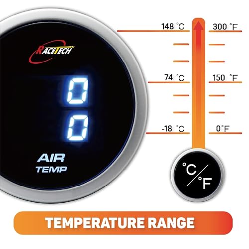 MOTOR METER RACING 52mm 2-1/16\" Digital Dual Air Temperature Gauge °F Inside & Out Blue LED for Automobile Racetech - Thumbnail 3