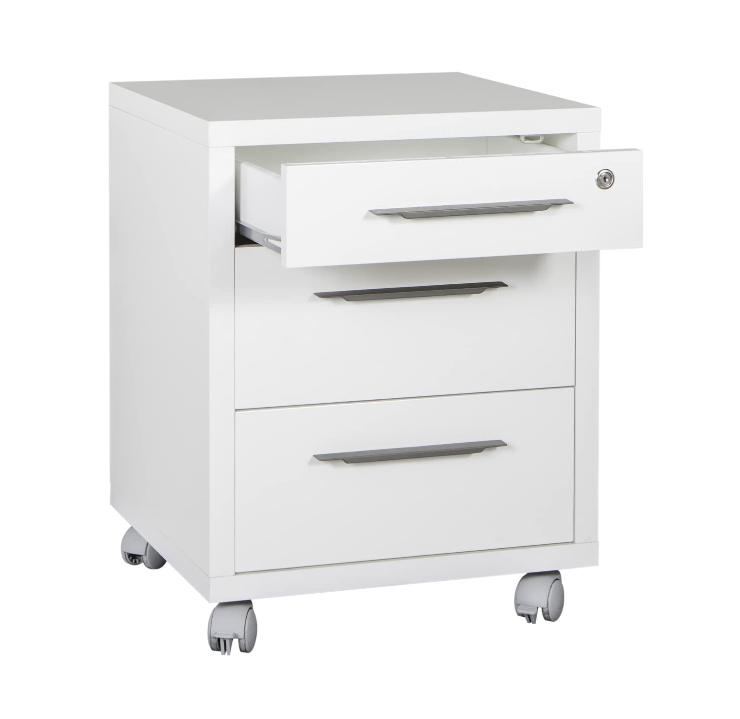 Composad | Cassettiera della Linea Disegno con 3 Cassetti e Ruote, Cassettiera Ufficio sotto Scrivania, (LxAxP) 48,60x63,10x45,20 cm, Colore Bianco Laccato, Made in Italy