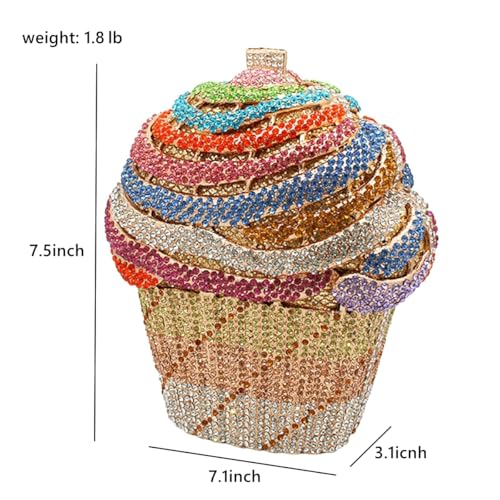 Image of Women Ice Cream Crystal Evening Bag Luxury Rhinestone Clutch Wedding Party Minaudiere Purse and Handbag for Cocktail