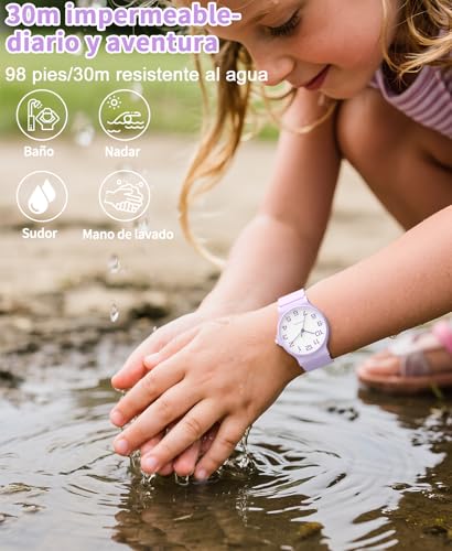 Reloj analógico para niños resistente al agua con correa suave para aprender la hora 5