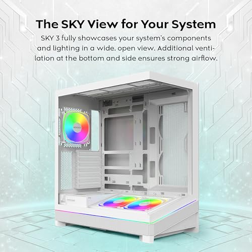 Image of MONTECH Sky 3 ATX PC Case, Panoramic Glass, Adjustable Airflow, Personalized Design, 360mm Radiator Support, 3x120mm ARGB PWM Fans Pre-Installed, Compact Build for Next-Gen GPU, White (SKY3W)