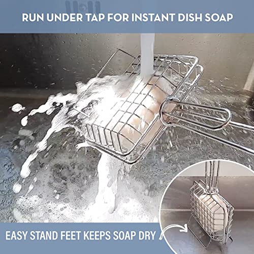 Image of Stainless Steel Soap Shaker with Feet for Dry Dish Soap Bars by Country Trading Co. | Self-draining design keeps bar soap dry between uses, reduces waste, and is ideal for bathroom, laundry, and cleaning