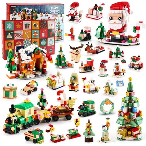 OWNONE 1 Advent Calendar 2024 Christmas Building Set, 24 Days Christmas Countdown Building Blocks - 24 + 4 Models with Santa Claus House Train Tree - Xmas Gift Toys for Kids Boys Girls Adults Teens Cover