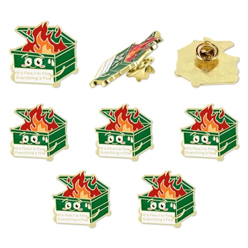 Image of 5pcs Dumpster Fire Pin, Enamel Lapel Brooch Pin with 5 Buttons It's Fine I'm Fine Everything is Fine Pins Positive Enamel Pins Inspirational Dumpster Fire Pins Jewelry Gifts for Christmas