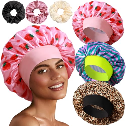 3+3 Large Satin Bonnets with Scrunchies for Women, Wide...