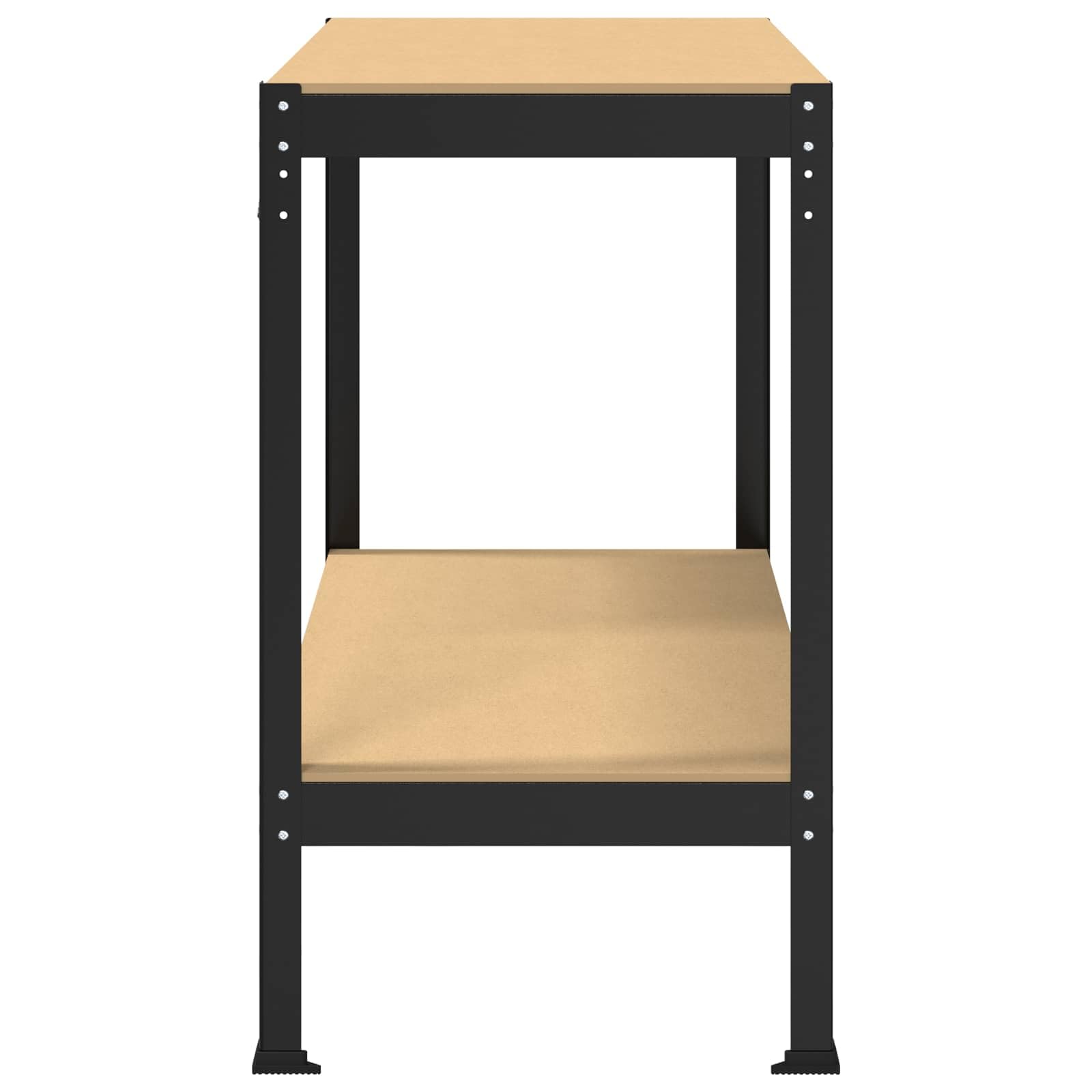 Banco de trabajo negro 115 x 55 x 91 cm de madera contrachapada y metal con pared perforada, cajón, superficie de trabajo regulable en altura, diseño robusto para taller, garaje, sótano