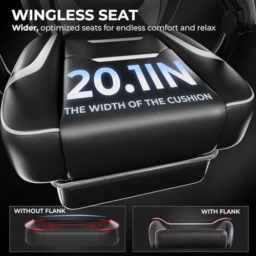 GTPLAYER Gaming Chair with Footrest, Big and Tall Game Chair 350lb Racing Style Computer Chair, Ergonomic Executive Office Chair High Back with Lumbar Support and Recliner, White