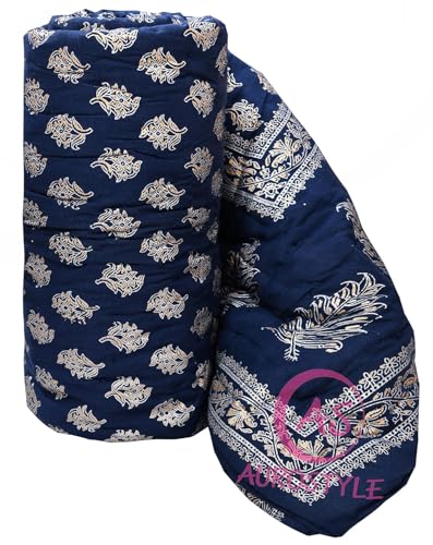Image of EMIOUR 400 TC Pure Cotton Soft Jaipuri AC Quilt /Razai /Rajai Floral Print,Jaipuri Razai Cotton Quilt for Winter,Lightwieght Jaipuri Razai (Design 15, Single Bed)
